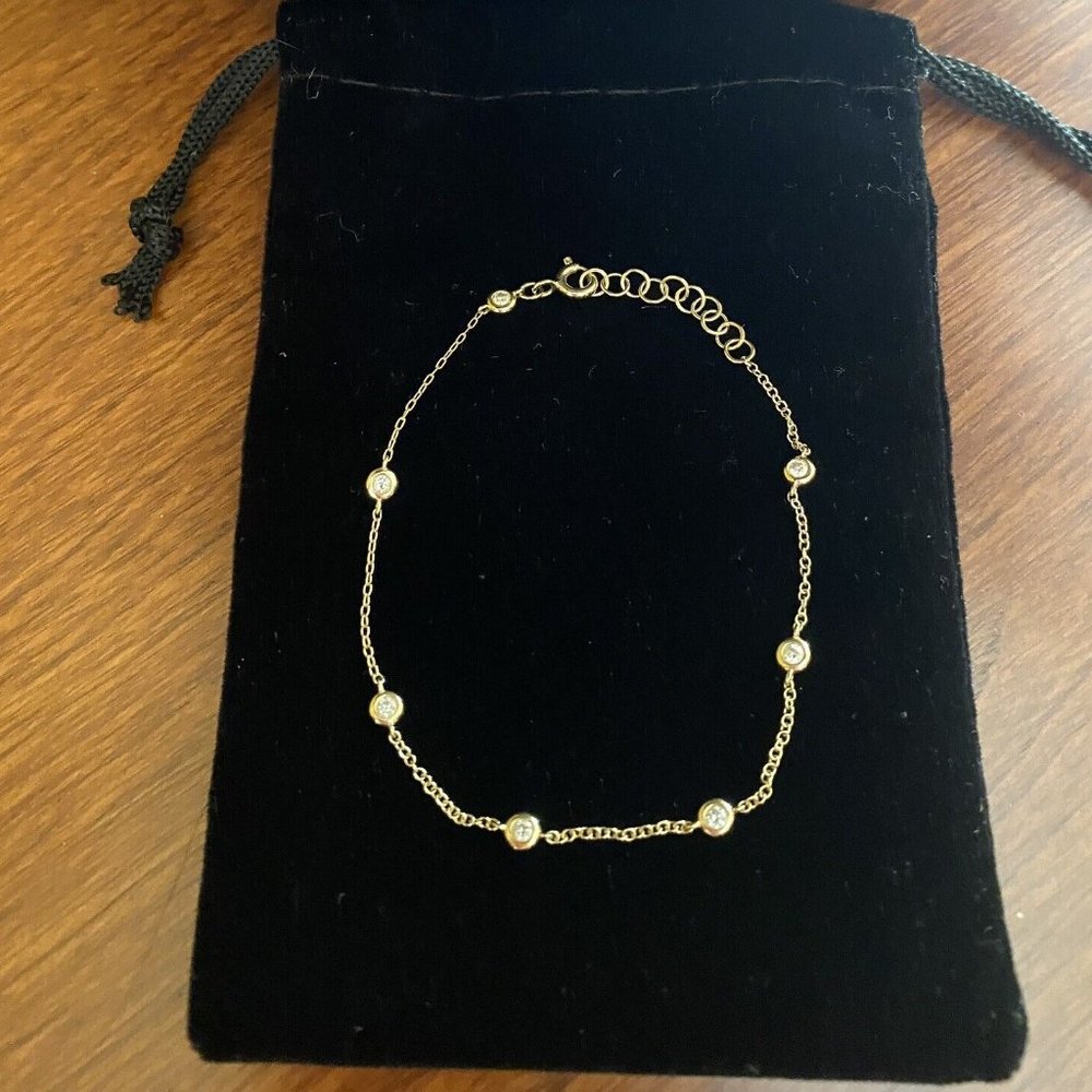 ZOE LEV 14K Yellow Gold *7 Diamond* Bezel Bracelet "Diamonds-by-the-yard"